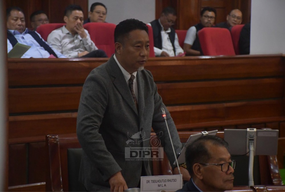 MLA Dr Tseilhoutuo Rhutso speaking during the zero hour on the 2nd day of the Seventh Session of the 14th Assembly at NLA Hall, Kohima on September 4. (DIPR Photo)